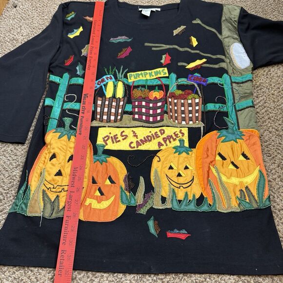 Vintage Halloween Fall Pumpkin Top Womens M Sequins Long Length - Picture 10 of 13